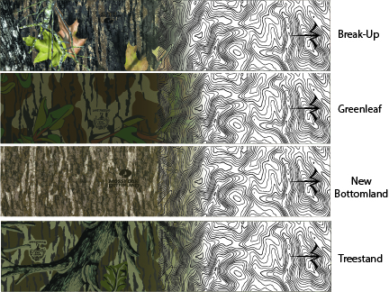 Licensed Mossy Oak Camo White Thin Line Topo Map Fade Arrow Wraps